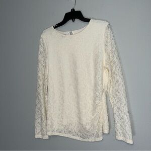 Talbots Lace Overlay Cream Top Size L